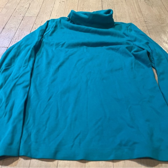 Lands' End Women's Cyan Turtleneck Top S 6-8 Long Sleeve Shaped Relaxed Cotton - Picture 2 of 3